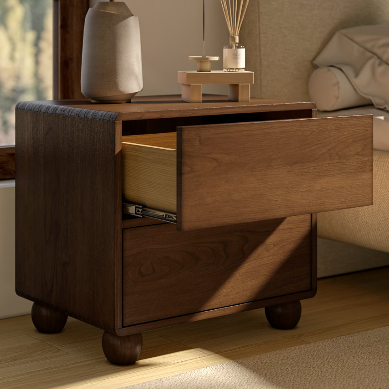 Sabirin Solid Wood Nightstand Walnut