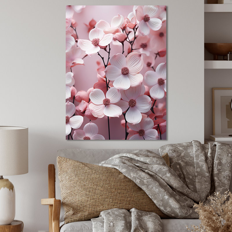 Rêve de cornouiller rose - art mural floral et botanique en métal, H 20 po x l 12 po x P 1 po