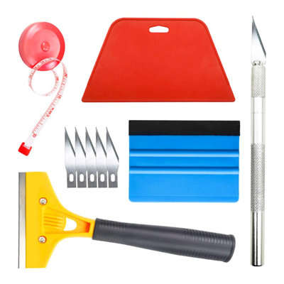 Ensemble d'outils d'installation pour papier peint et vinyle - Grattoir de 8 pouces, raclettes, couteau d'artisanat avec 5 lames pour papier de contact, teinte de fenêtre