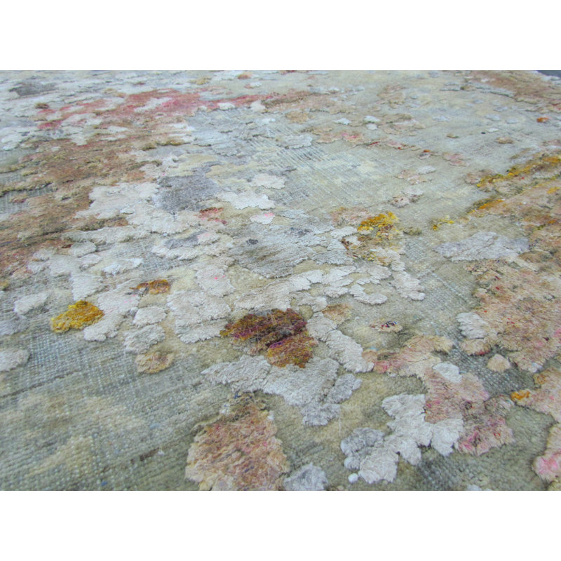 Tapis de couloir en laine et soie tissés à la main Modern Abstract, Rectangle 5 pi x 11 pi 9 po