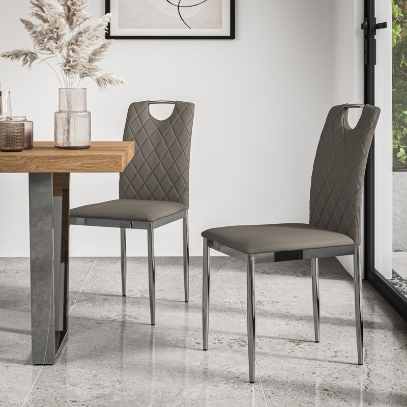 Marhill 18.1cm H Upholstered Side Chair, 4, Chrome, Grey Velvet