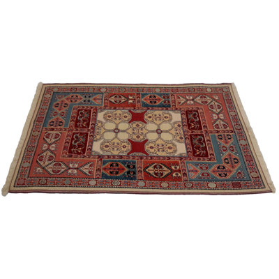 Tapis oriental beige / rouge / bleu en laine / coton fait à la main 3 pi x 5 pi Omiyah