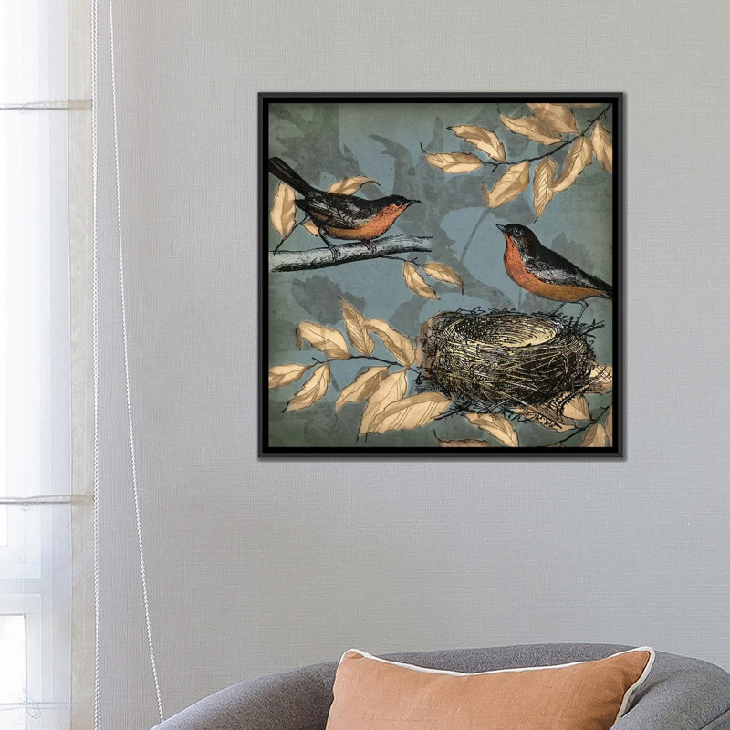 «Songbird Fable II», reproduction sur toile, H 18 po x l 18 po x P 1,5 po, Toile avec cadre noir, Pas de tapis