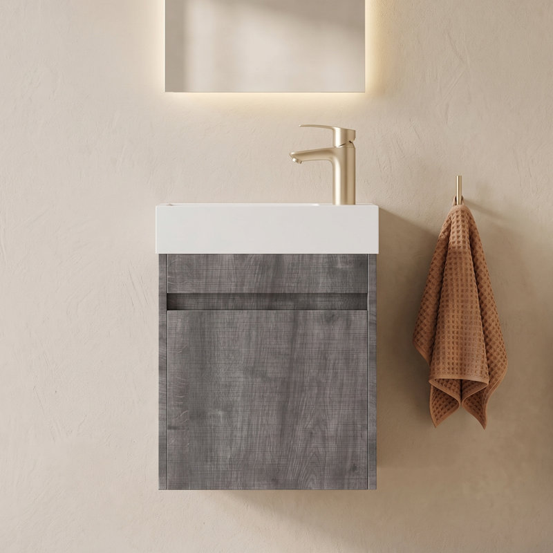 Meuble-lavabo flottant 18 po avec lavabo, porte à fermeture en douceur, lavabo en céramique, gris
