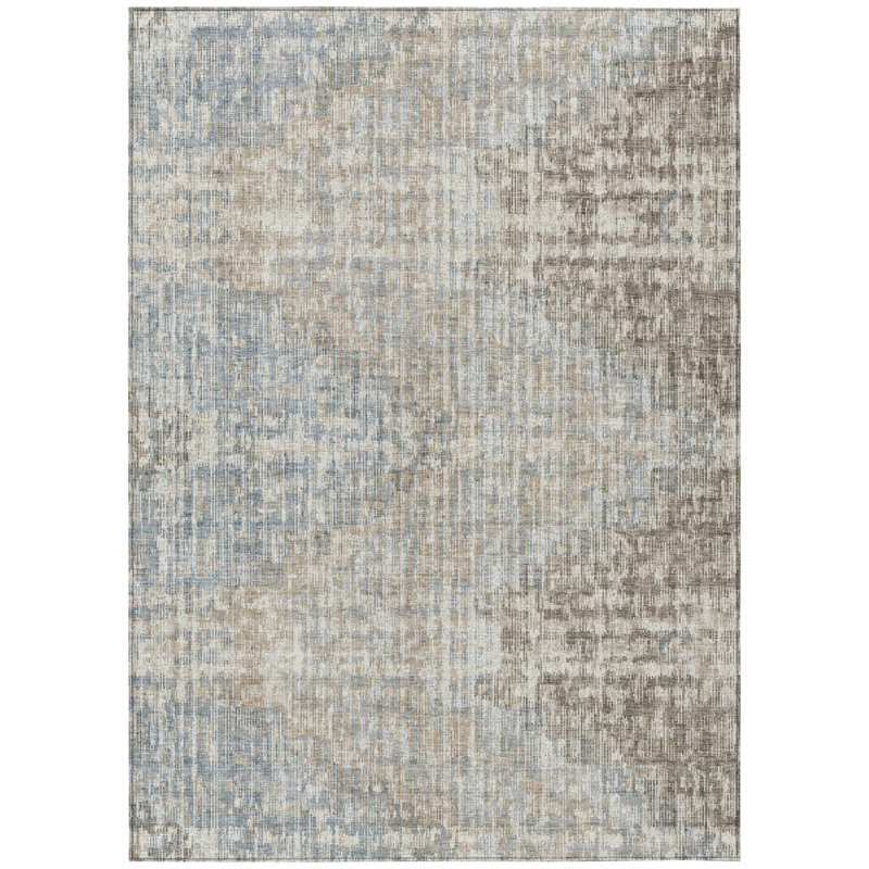 3' X 5' Beige And Gray Geometric Washable Indoor Outdoor Area Rug