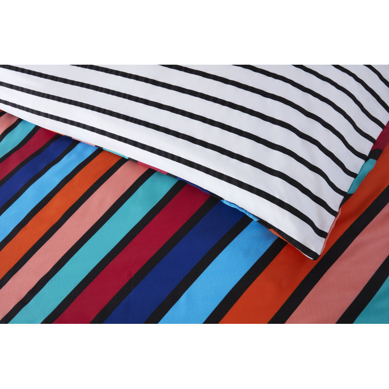 OXFORD STRIPE Polyester Striped Duvet Cover Set with Pillowcases Included, Single, 2, Blue/Orange/White
