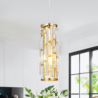Taveyon Crystal Cylinder Pendant Lights Kitchen Island