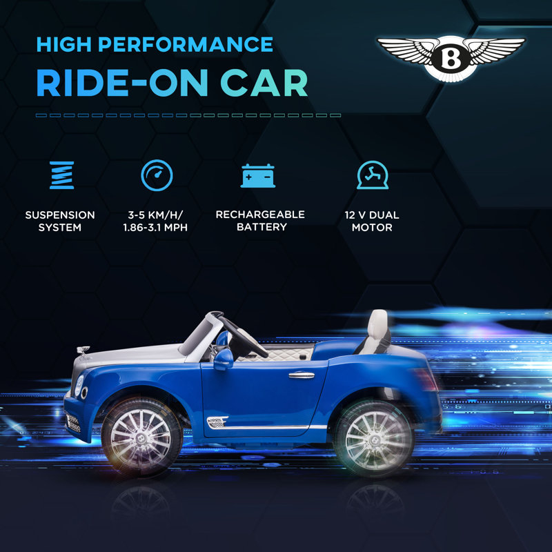Bentley Blue 12V Battery Powered Ride-On Car with Remote