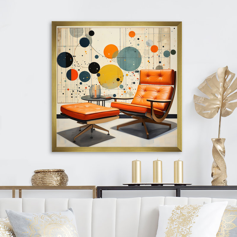 Corail Mid Century Eames Elegance - reproduction sur toile, Encadrement doré, H 36 po x l 36 po x P 1,5 po
