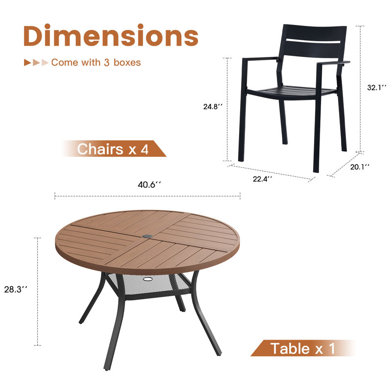 Round Patio Dining Set, Black/Brown