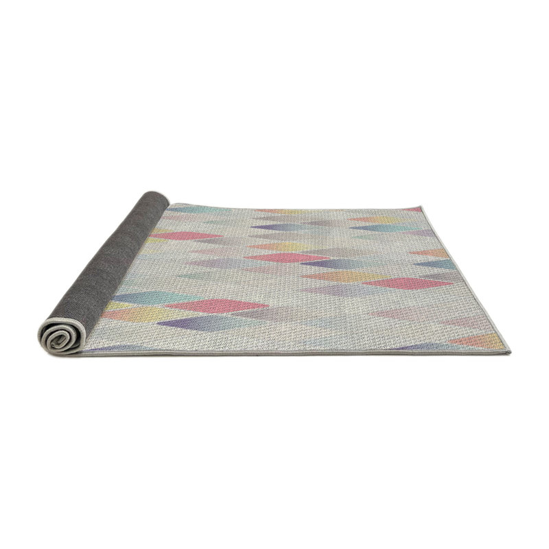 Tapis jaune/bleu/orange à motifs, Rond 4 pi
