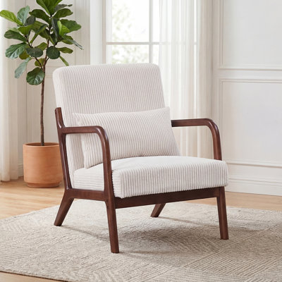 Mid Century Upholstered Solid Wood Accent Chair with an Pillow
