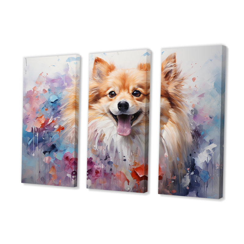 Poméranie Poise - ensemble d'art mural sur toile de chien, H 40 po x l 60 po x P 1 po