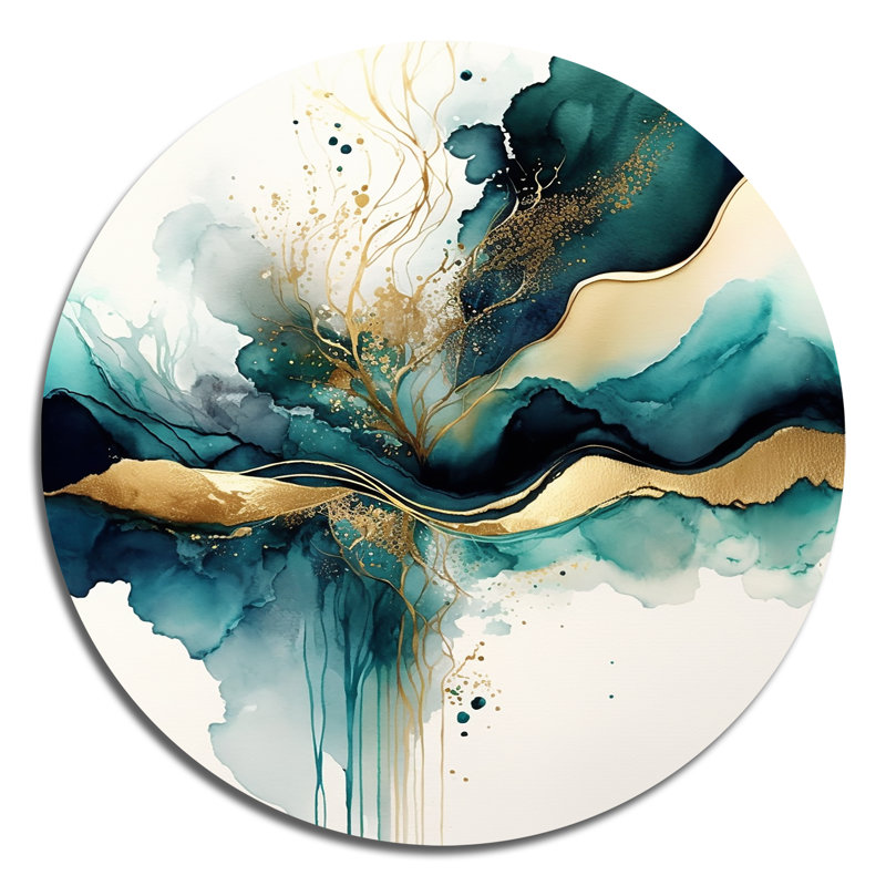 Décoration murale abstraite Lockard «Teal and Gold Abstract Expression III», L 29 po x H 29 po