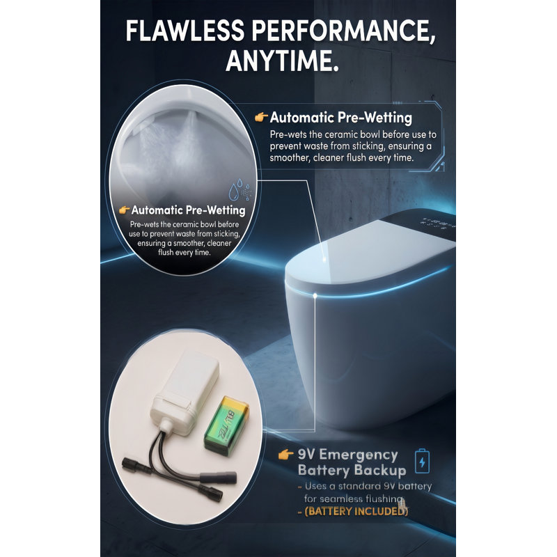 Elongated Tankless Smart Toilet with Built-In Bidet, Black LED Display and Foot Sensor Flush