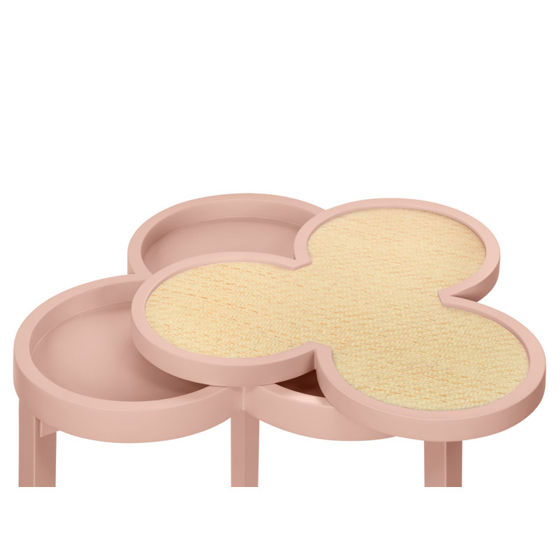 Clover Cigar Table With Reversible Lacquer And Natural Grasscloth Top In Matte Green Lacquer, Matte Pink