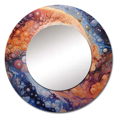 Yellow Orange Galactic Universe - Comets Decorative Mirror, Modern Large Round Wall Mirror, Printed Metal Art