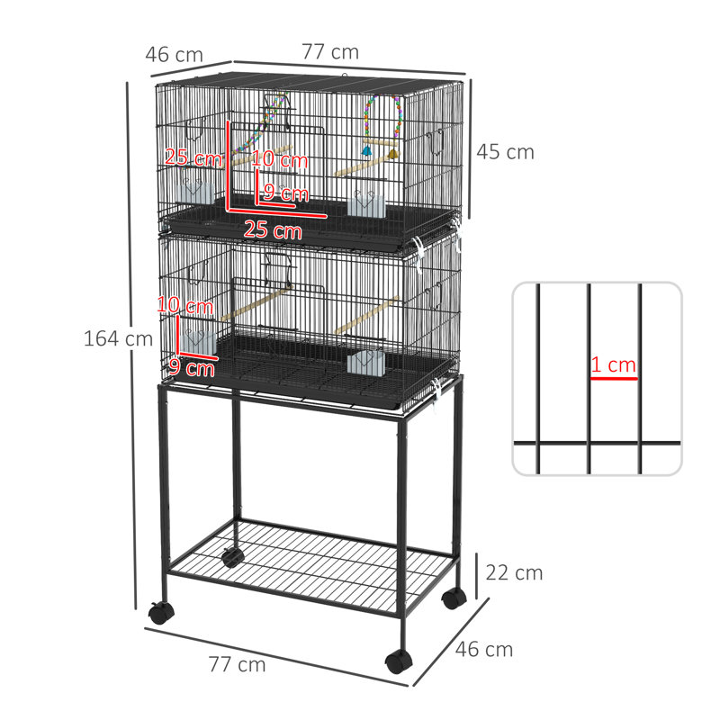 164cm Steel Flat Top Floor Bird Cage with Wheels
