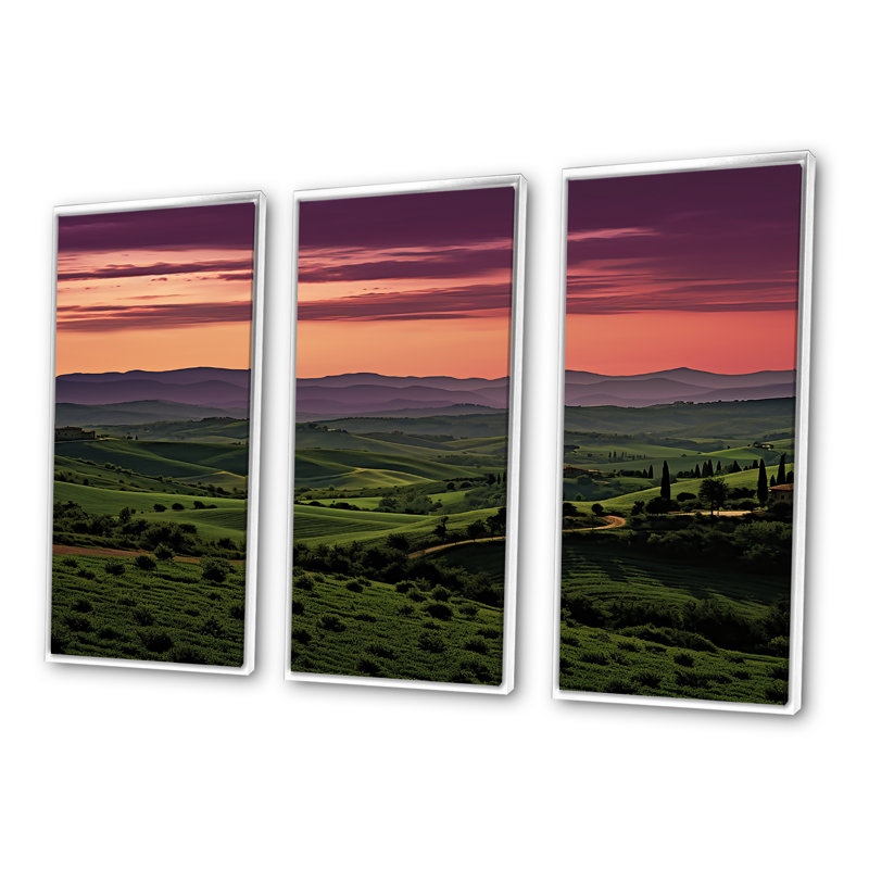 Toscane Twilight - ensemble de décoration murale vin, Cadre flottant blanc, H 32 po x l 48 po x P 1 po