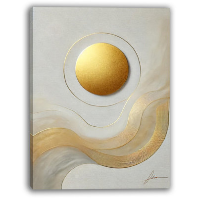 «Golden Ripple Harmony», art mural abstrait soleil et vague qui coule