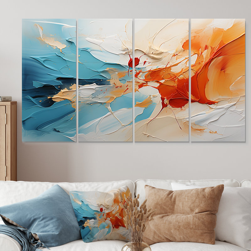 Coming Together - Ensemble de 4 décorations murales abstraites, 32" H x 64" W
