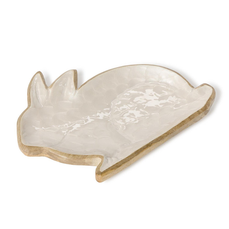Plateau de service en bois de manguier fabriqué à la main avec intérieur en émail sans danger pour les aliments - Plateau décoratif pour aliments secs