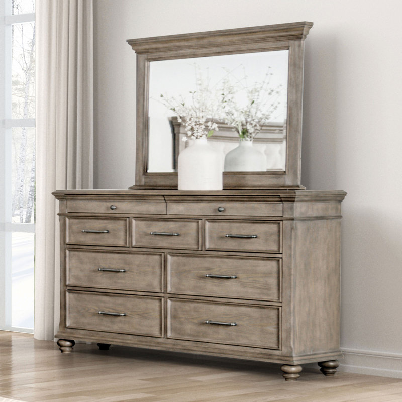 63.6" W Transitional Dresser, Aged Oak