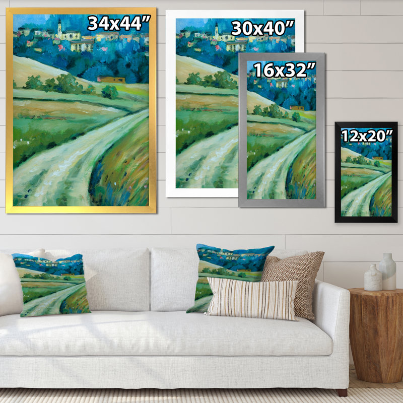 Route dans la campagne - Peinture sur toile, H 32 po x l 24 po, Cadre photo blanc