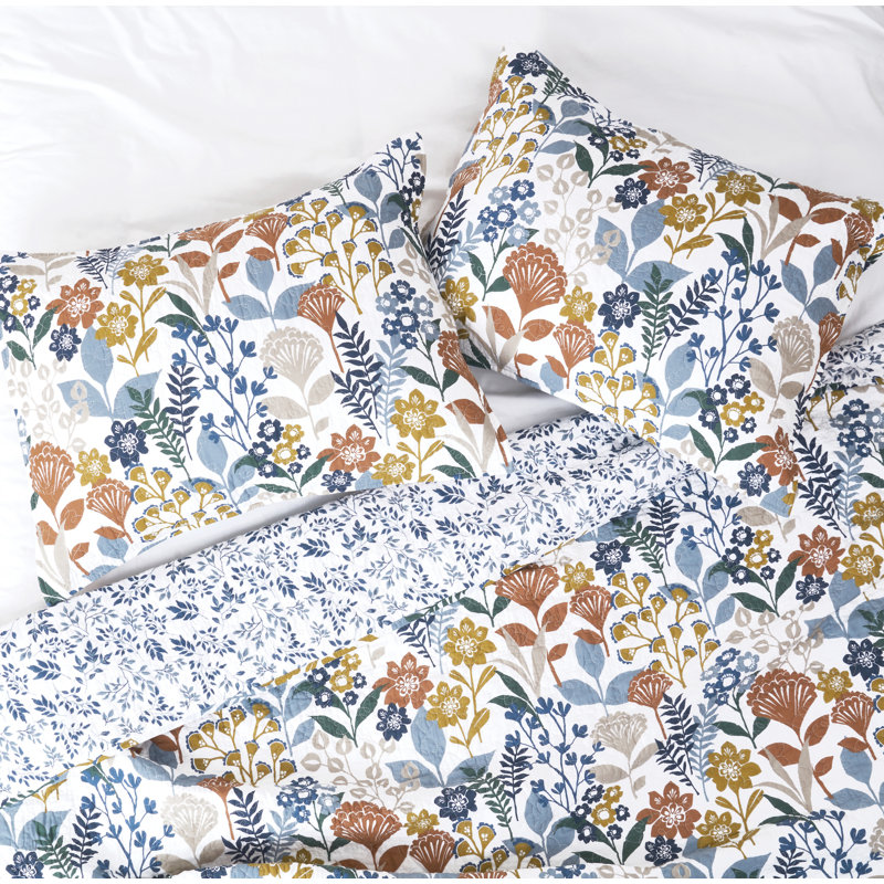 Delilah Cotton Percale Reversible Quilt Set, King Quilt + 2 King Shams