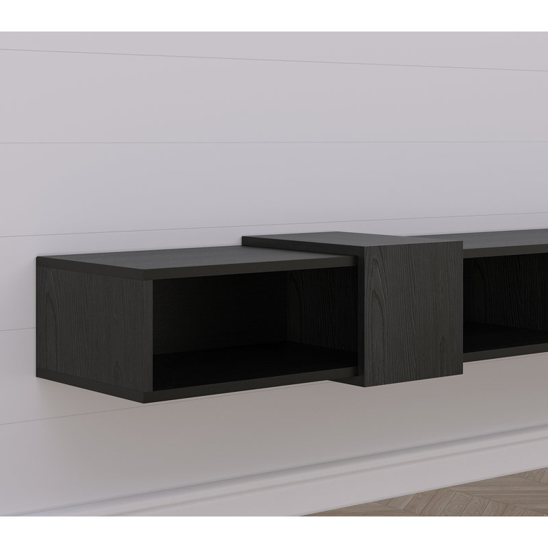 Draylee 71" Wall Mounted Floating Entertainment Media, Wooden Black