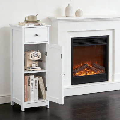 Small Bathroom Floor Cabinet With Drawer And Storage Shelf, Freestanding Organizer For Hallway, Living Room, White