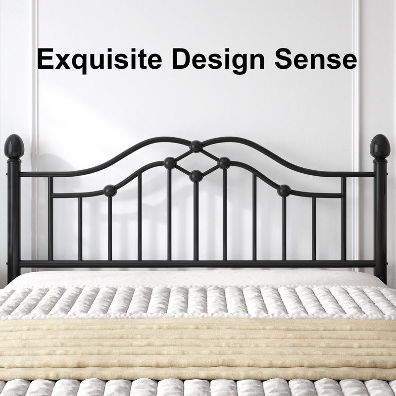 Metal Platform Bed with Victorian Style Headboard and Footboard，Sturdy Steel Slat Support, Underbed Storage, Black, Queen
