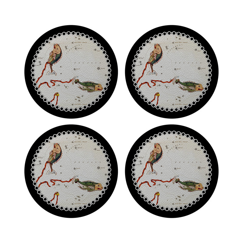 Zodiac Pisces Vegan Leather Round Pebble Placemat, Black