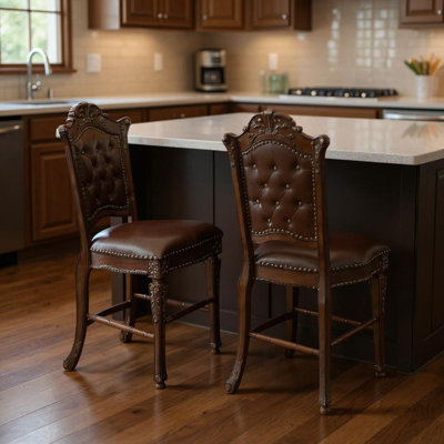 HomeRoots Upholstered Faux Leather Counter Stool with Solid Wood Frame