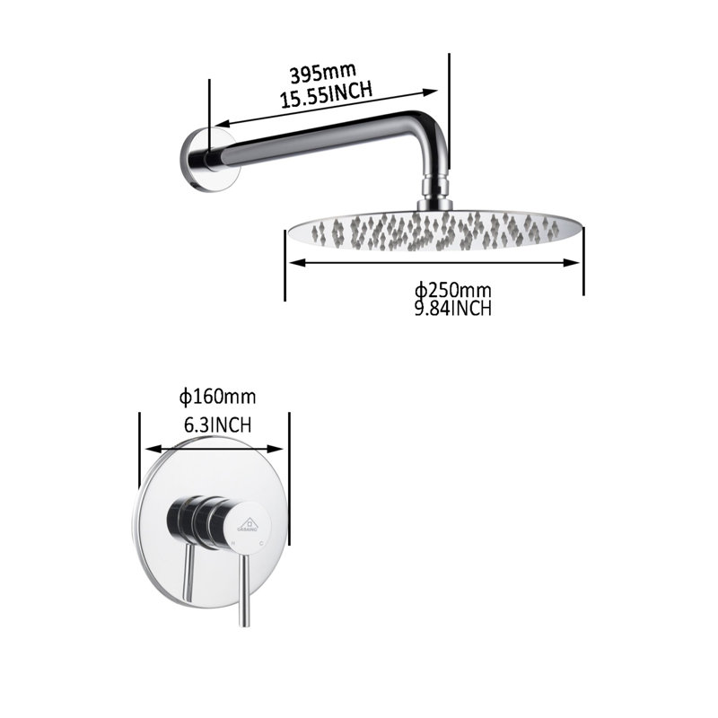 Robinet de douche avec valve brute, Chrome