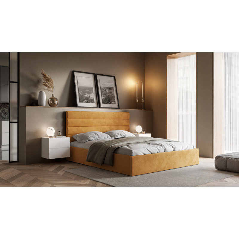 Samwell Upholstered Ottoman Storage Bed, European Double (140 x 200cm), Orange