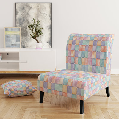 Fauteuil d'appoint en patchwork - carreaux pastel jaunes et bleus à bulles, fauteuil en velours jaune