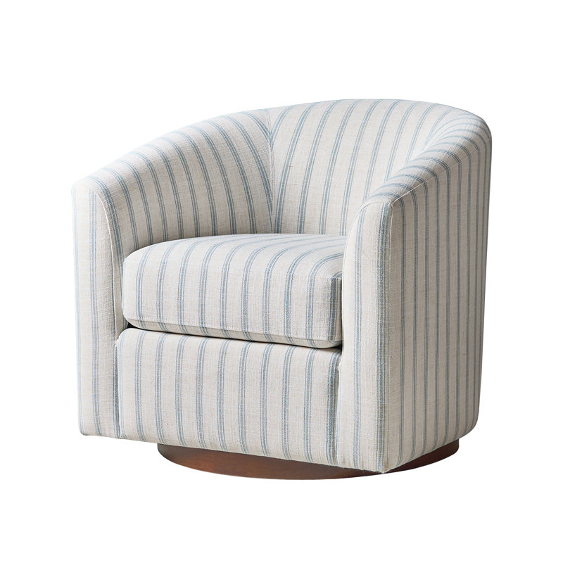  Fauteuil demi-tonneau pivotant de 30,5 po de largeur avec base en bois massif Amiir, Bleu