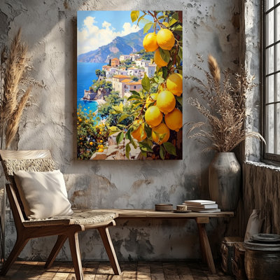 Amalfi Lemon Coast Canvasmediterranean Landscape With Citrus Tree Wall Art Canvas Ready To Hang Gallery Wrapped Home Decor Modern Design