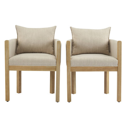 Comfort Arm Dining Chairs, Linen Fabric Wood Legs, Modern Farmhouse Dining
