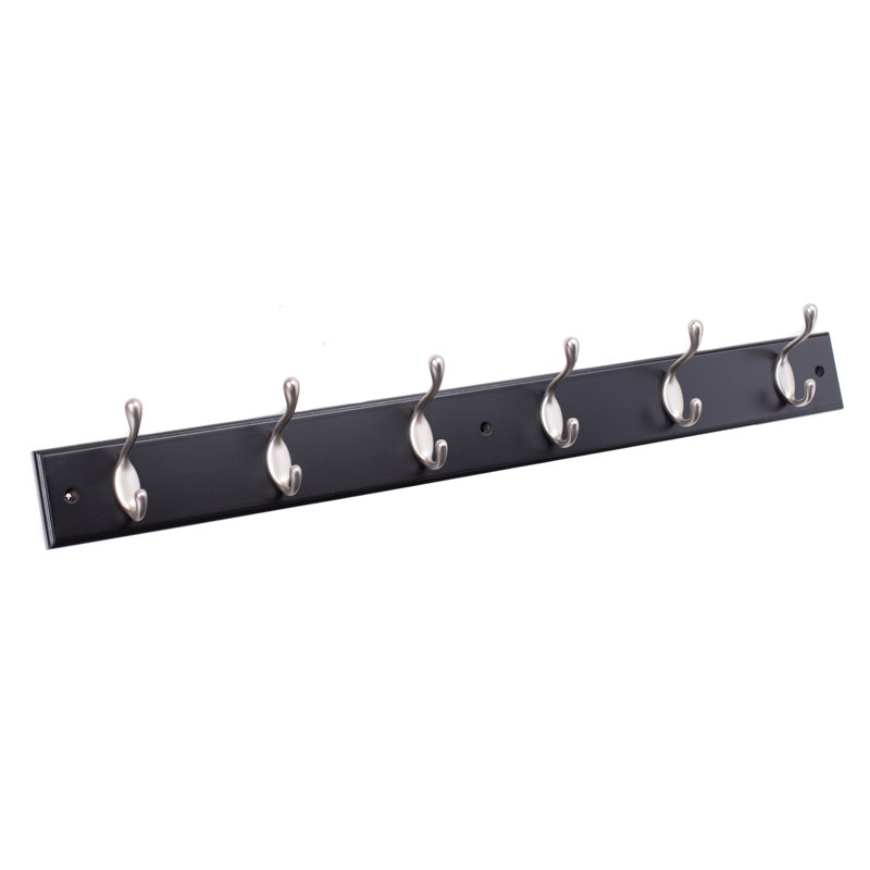BirdRock Home Oval Hook Coat and Hat Rack - 6 Hooks Wall Mount Satin Nickel (Black), Black