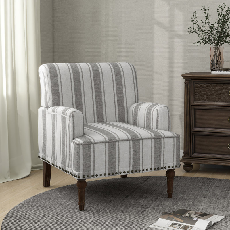 Arian 73 Cm Wide Cotton Armchair, Grey Stripe Linen Blend