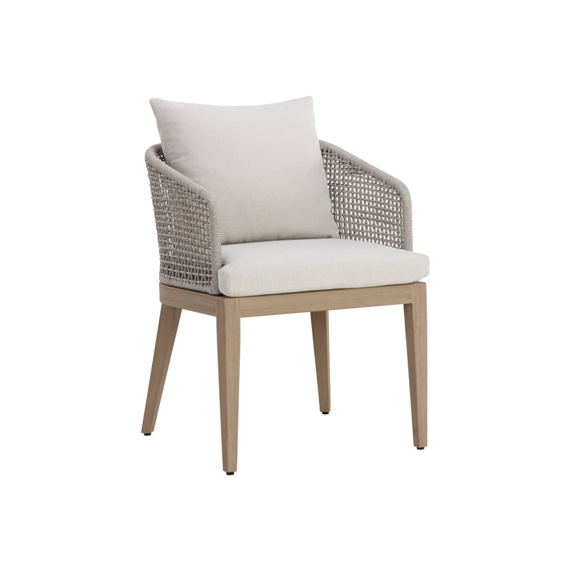 Capri Outdoor Teak Dining Armchair, Gray Frame/Palazzo Cream Cushion