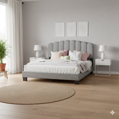 Bed Frame With Headboard,Upholstered Platform Bed Frame， Wingback Headboard, Solid Wood Slats Support, No Box Spring Needed