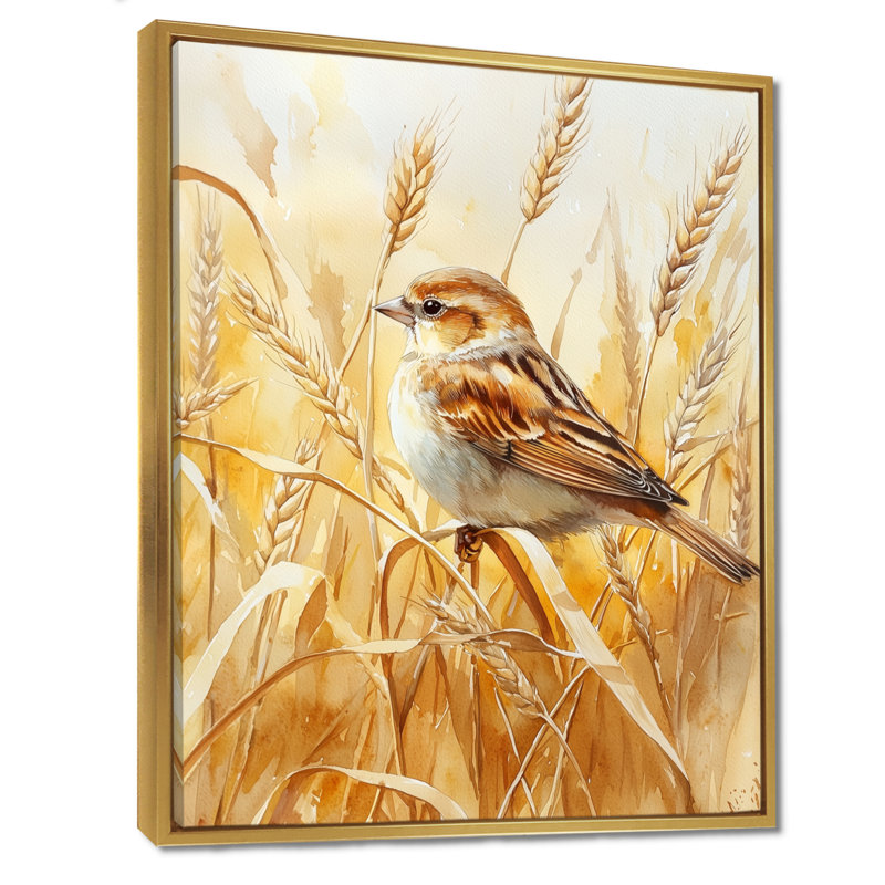  Oiseau moineau domestique parmi les blés I - Reproduction encadrée, Reproduction avec cadre flottant, H 20 po x l 12 po