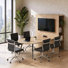 Dodgeville 90" Conference Table Set with TV Wall & Power Outlets & 5 Mid-Back Upholstered Armless Swivel Task Chairs