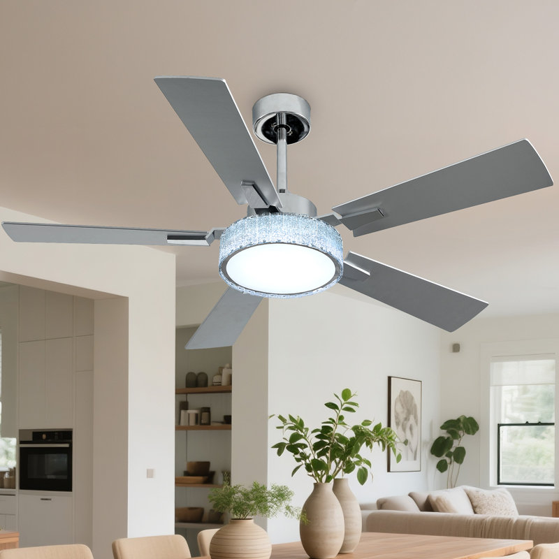 Ventilateur de plafond moderne intelligent 52 po avec lumières Smart, Silver, Argent argent