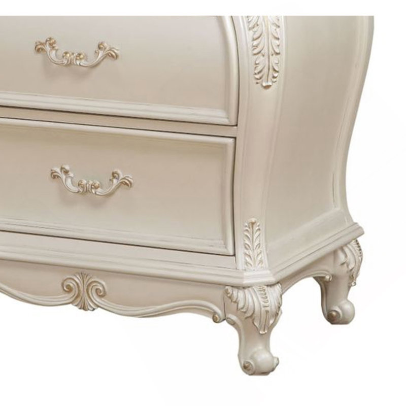 Table de chevet Chantelle avec finition blanc perle et plateau en granite