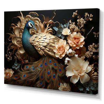 Ornement de fleur de paon classique rétro I - art mural paon