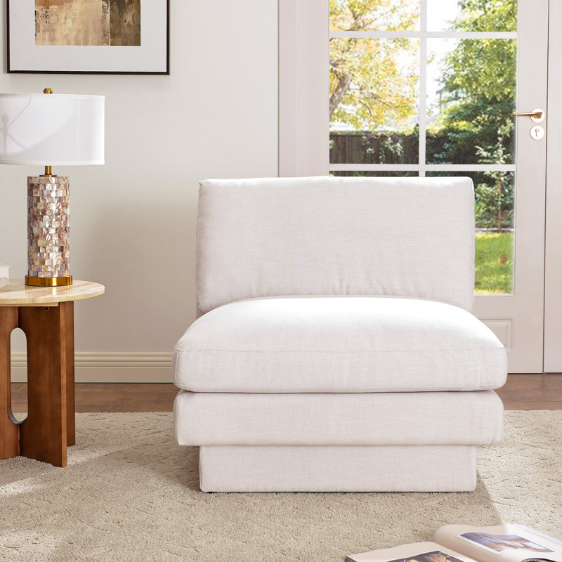 Fauteuil de chambre rembourré 34 po, Mélange de lin blanc crème